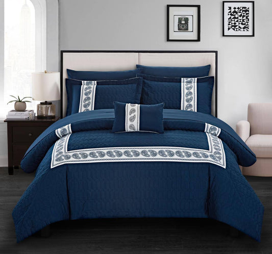 Chic Home BCS10858-US 8 Piece Camden Comforter Set - Navy Queen Size NEE9_I3WGO40