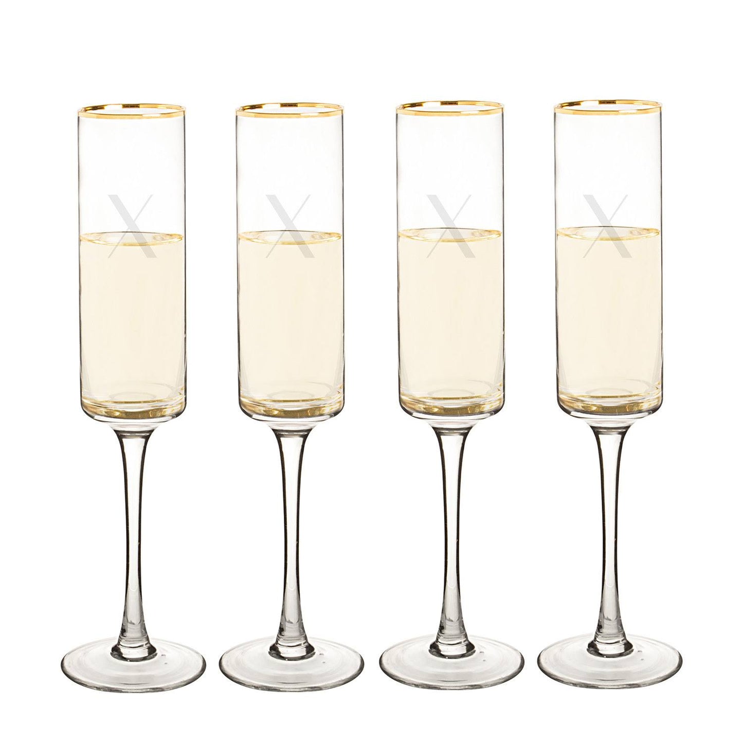 Cathy&s Concepts Personalized Set of Four Gold Rim Contemporary Champagne Flutes QBW3_D9ESI35