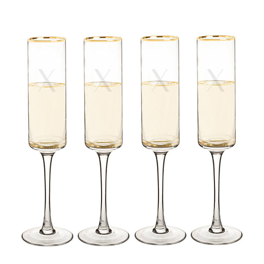 Cathy&s Concepts Personalized Set of Four Gold Rim Contemporary Champagne Flutes QBW3_D9ESI35