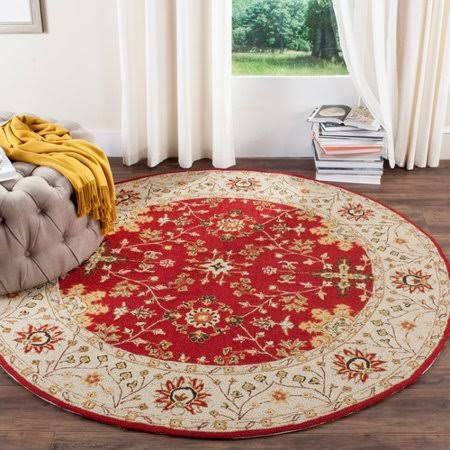 Charlton Home Driffield Hand-Hooked Red/Ivory Area Rug, Size: Round 6 x 6 NBR7_W9WIU53