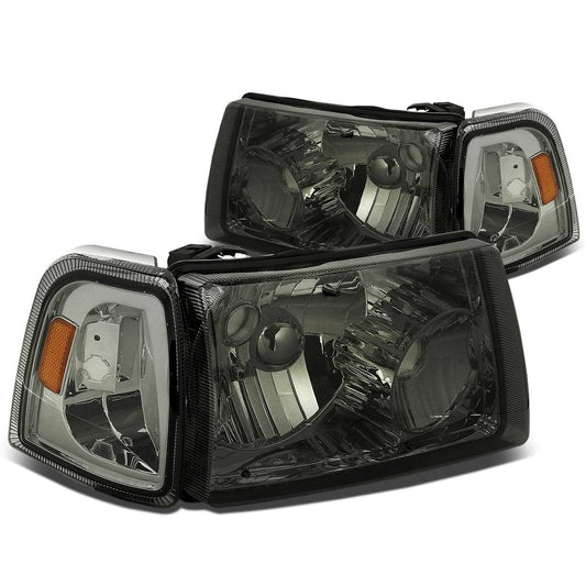 DNA Motoring for 01-11 Ford Ranger 4pcs Headlight+Corner Lamp Smoked Housing Amber Side 02 03 04 05 06 07 08 09 10 Left+Right MAY6_L7KYM93