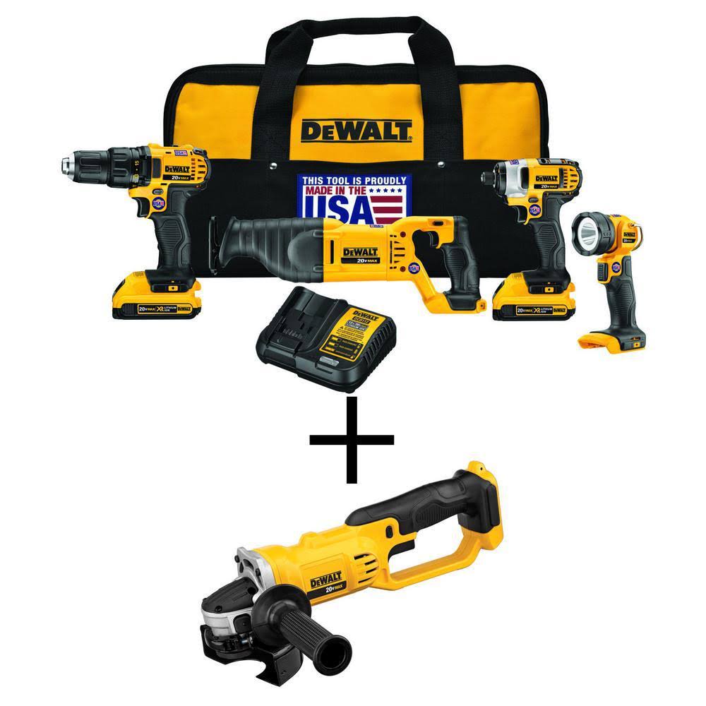 DeWalt 20-Volt Max Cordless Combo Kit (4-Tool) with (2) 20-Volt 2.0Ah Batteries 4-1/2 in. Grinder QHX9_M3SCB70