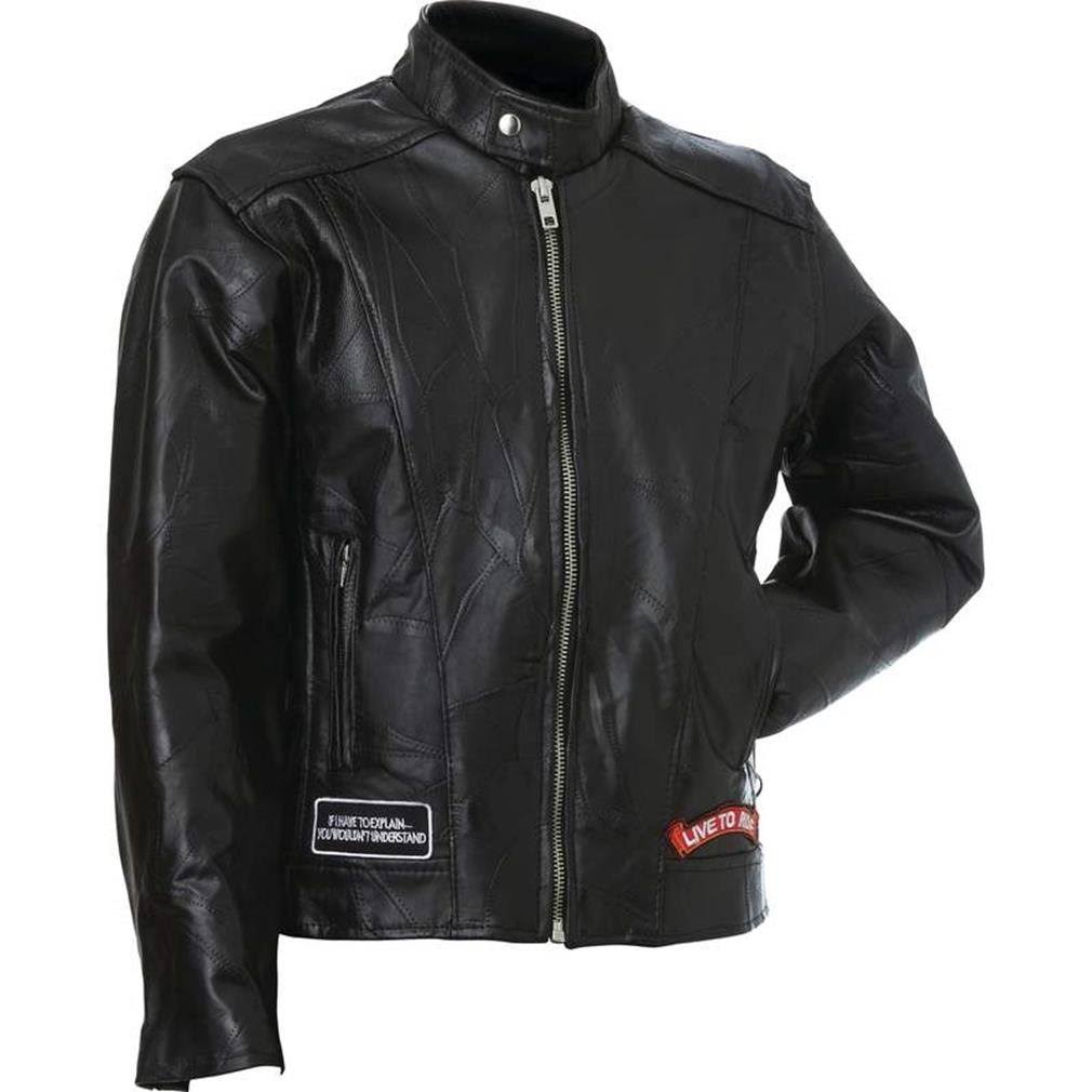 Charlotte Madison 3X Rock Design Genuine Buffalo Leather Motorcycle Jacket, Black, 3XL SMA2_D9EHS44