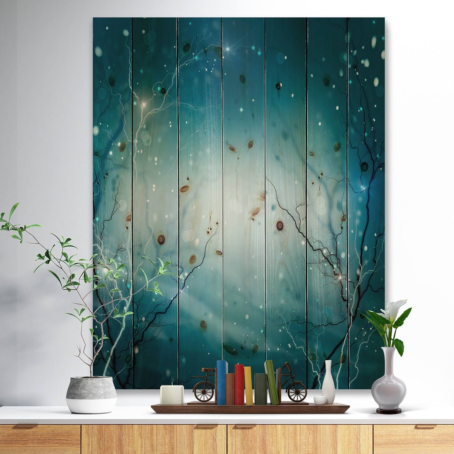 Designart &Blue Winter Fantasy Forest& Landscape Photo Print on Natural Pine Wood - Blue - 30 in. Wide x 40 in. High YQN8_X4UGJ60