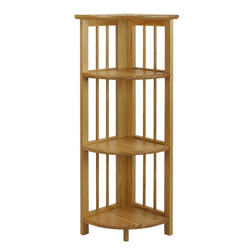 Casual Home 38.75 in. H Natural New Finish Solid Wood 4-Shelf Corner Etagere Bookcase ECM9_R9PLT46