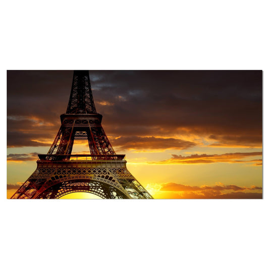 Designart Sunset View with Paris Eiffel Tower cityscapes Photography on Wrapped Canvas - Brown - 32 in. Wide x 16 in. High YBV9_Q2QOM34