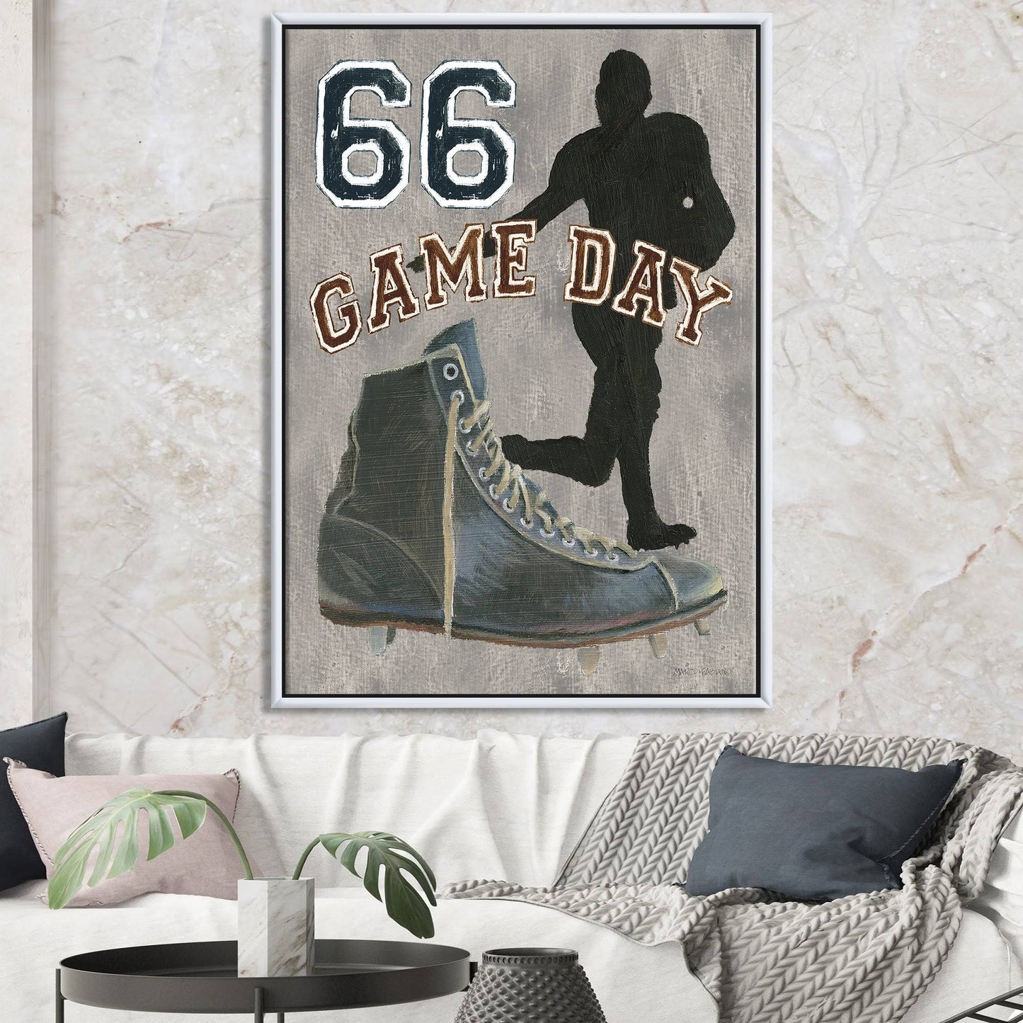 Designart &Football Game Day II& Vintage Sport Framed Canvas - Black - 34 in. Wide x 44 in. High - Gold YRN0_E8SOB29