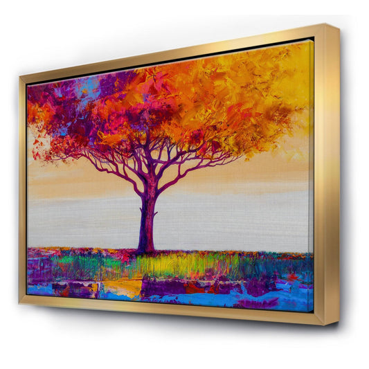 Designart &Autumn Colored Forest Treescape XVII& Farmhouse Framed Canvas Wall Art Print - 40 in. Wide x 30 in. High - Gold LWO8_O3JZP03