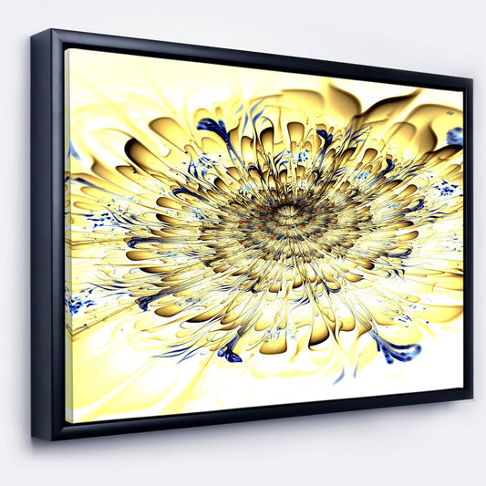 Designart Light Yellow Digital Art Fractal Flower Floral Framed Canvas Art Print - 32 in. Wide x 16 in. High IQQ1_T9DSZ75