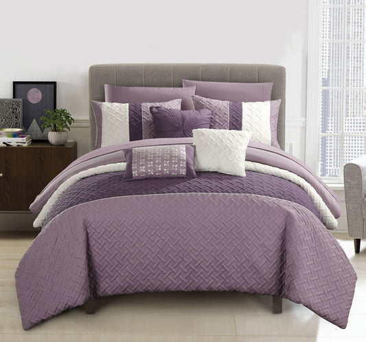 Chic Home Osnat 10 Piece Comforter Set Color Block Bed in A Bag Plum / King NZJ1_W5VOR28