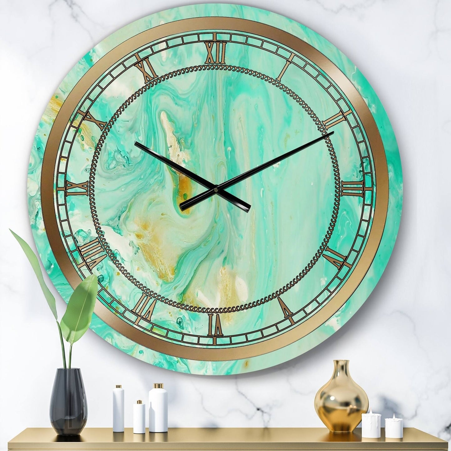 Designart &Turquoise Marble& Glam Wall Clock - 23 in. Wide x 23 in. High GUQ9_P7DQZ69