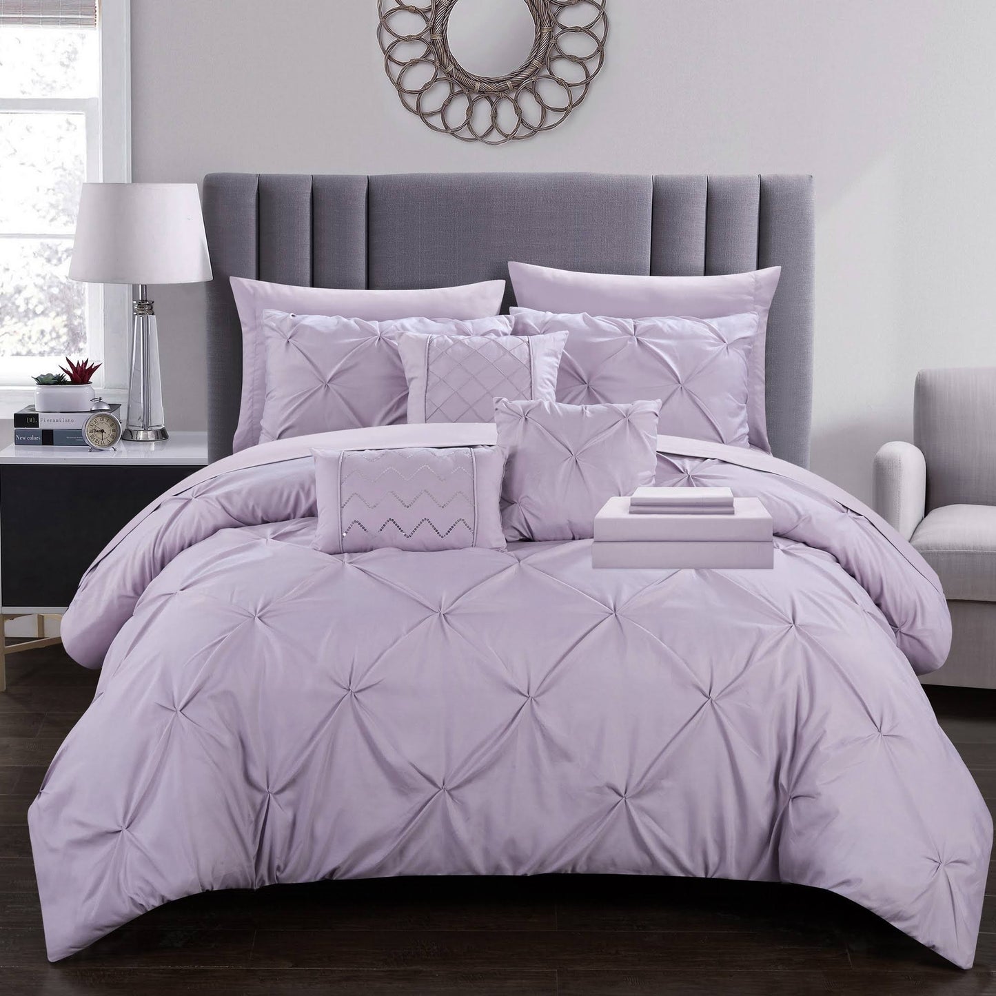 Chic Home Mycroft Pinch Pleated Decorative Pillows Shams - Lavender, King RFK5_T1USW01