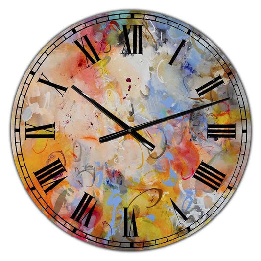 Designart Blue Yellow Color Whirls Large Aluminum Wall Clock in Orange BEZ8_F0RIR25