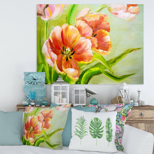 Designart Vintage Red Tulips Flowers II Traditional Canvas Wall Art Print - 40 in. Wide x 30 in. High QHT5_F5LWB10