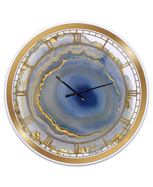 Designart Golden Water Agate Oversized Fashion Aluminum Wall Clock in Blue KZK8_K6MRJ11