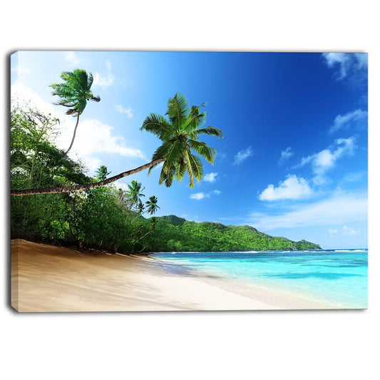 Designart - Sunset Beach with Palm - Landscape Photography Canvas Print - 40 in. Wide x 30 in. High IWG6_G7LGF80