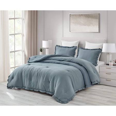 Chezmoi Collection Nora 2-Piece Ruffled Edge Trim Microfiber Comforter Set, Size: Twin, Blue BWD5_H5DTJ86