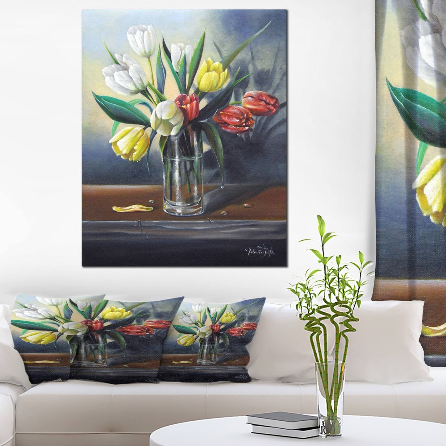 Designart Red White Yellow Tulips Floral PaintingCanvas - 61493630018 DNO0_O1QMB14