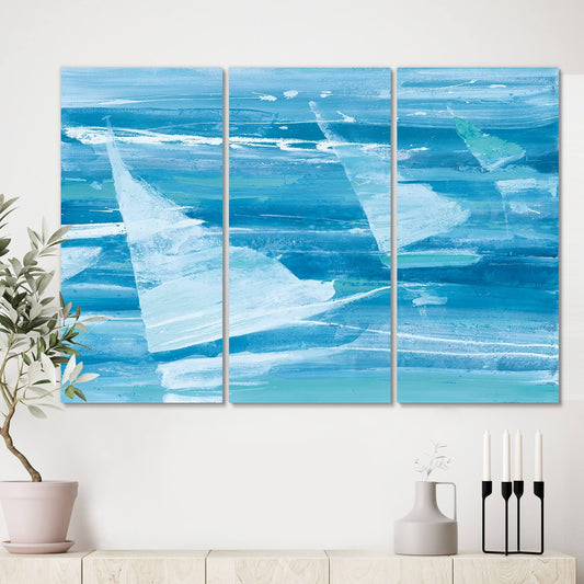 Designart &From The Shore I& Nautical Beach Gallery-Wrapped Canvas - 36 in. Wide x 28 in. High - 3 Panels IBH2_H9NCF73