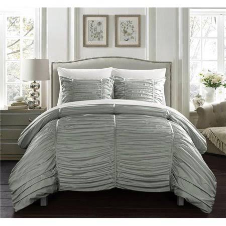 Chic Home Bcs11602-us Karrie 3 Piece Comforter Set Contemporary Striped Ruched Ruffled Design Bedding - Decorative Pillow Shams  HBN1_L4OCR48