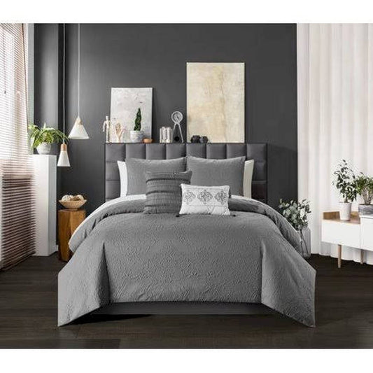 Chic Home Mya 7-Piece Floral Embossed Comforter Set, Twin, Gray KIT1_T4WIA69