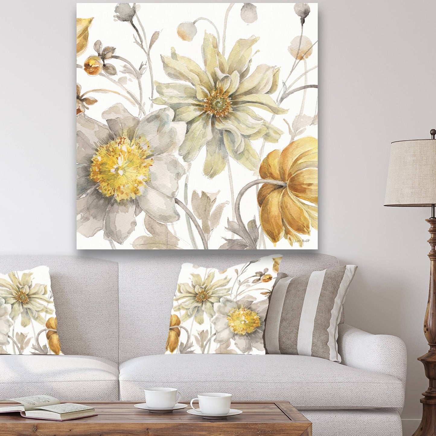 Designart Fields of Gold Watercolor Flower V Traditional Gallery-Wrapped Canvas - 36 in. Wide x 36 in. High LLB8_I8FQO82