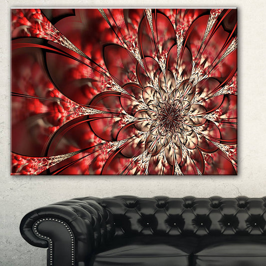 Design Art Red Symmetrical Flowers Pattern& Floral Canvas Art Print, 40 in. Wide x 30 in. High WAG0_F3TDN07