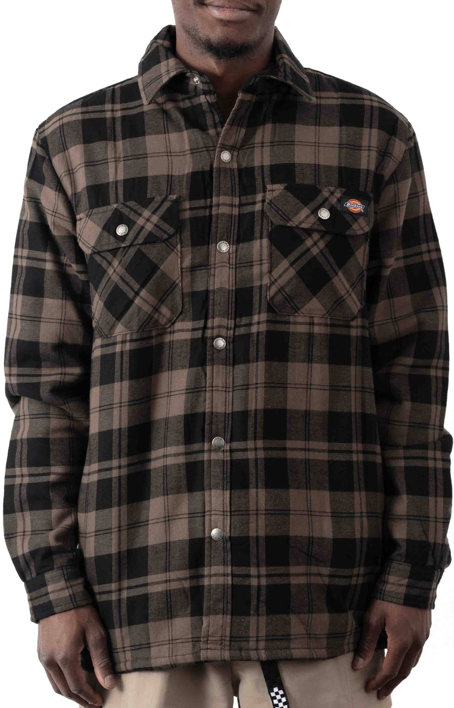 Dickies, (TJ210UP1) Sherpa Lined Flannel Shirt Jacket with Hydroshield - Mushroom Plaid at MLTD EFR7_K9NPH93