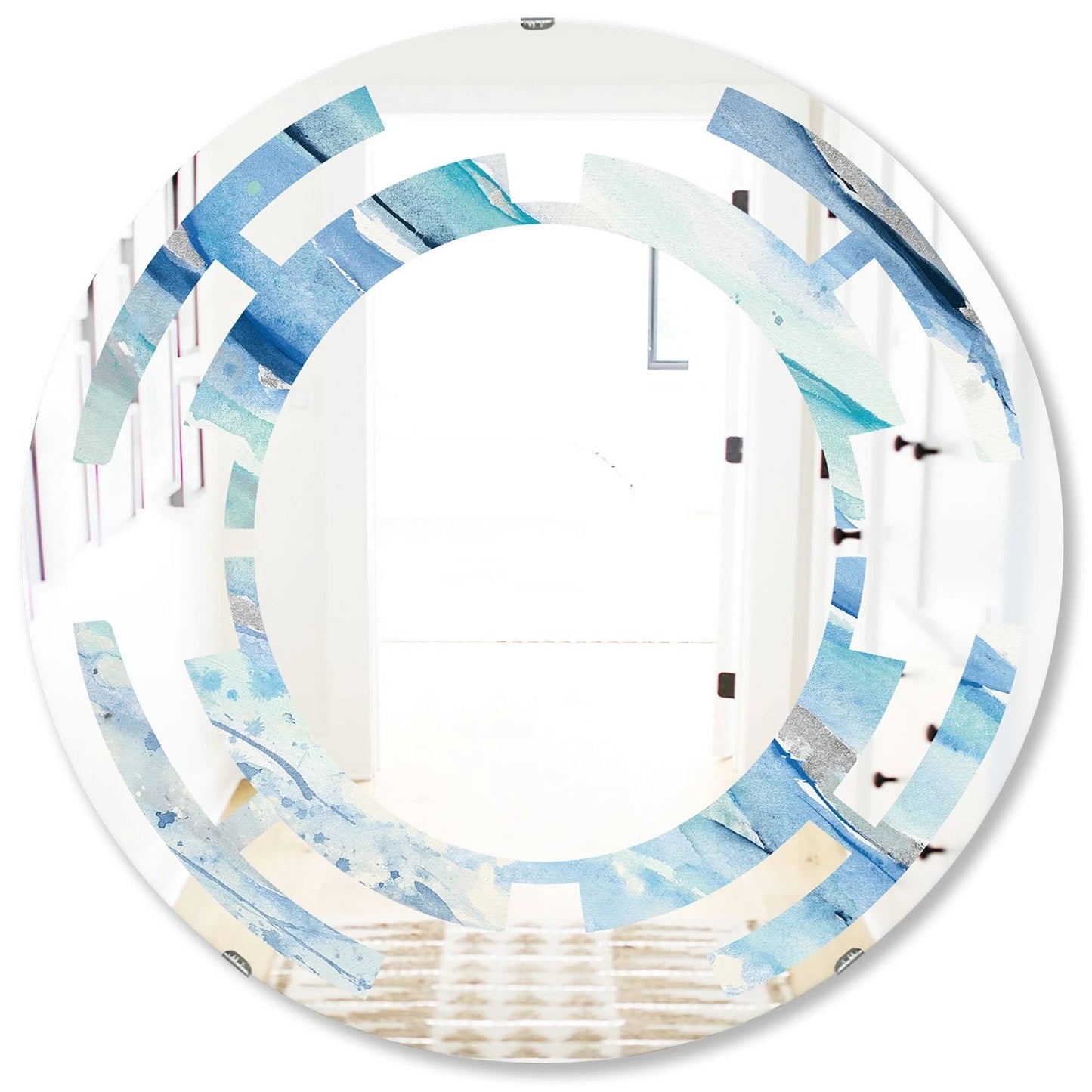 Designart &Blue Silver Spring I& Modern Round or Oval Wall Mirror - Space - 24 in. Wide x 24 in. High ABT4_L2NAW38