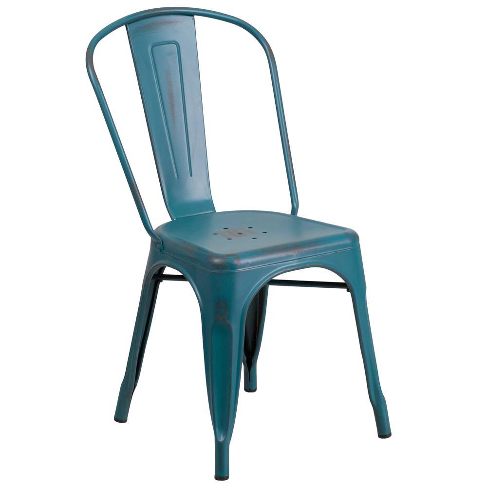 Distressed Kelly Blue-Teal Metal Indoor-Outdoor Stackable Chair DZR3_I2IBO32