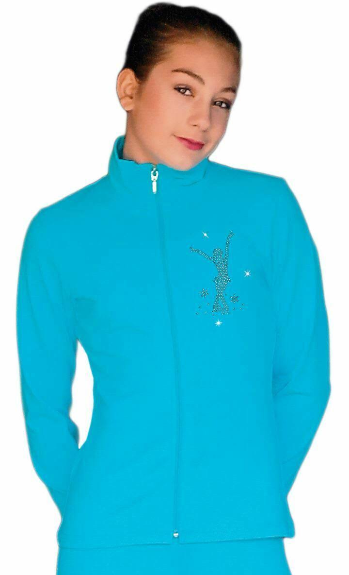 ChloeNoel JT811 Solid Fleece Fitted Elite Figure Skating Jacket w/ Mini Jump Skater Crystals Combination RTE1_G3KKR31