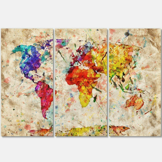 Design Art Vintage World Map Watercolor - Maps Painting Glossy Metal Wall Art JOZ1_W0EOK05