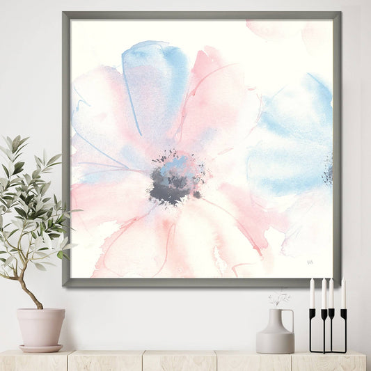 Designart &Pink Shabby Floral I& Shabby Chic Framed Art Print - 30 in. Wide x 30 in. High - Silver TJT4_P0YEX64