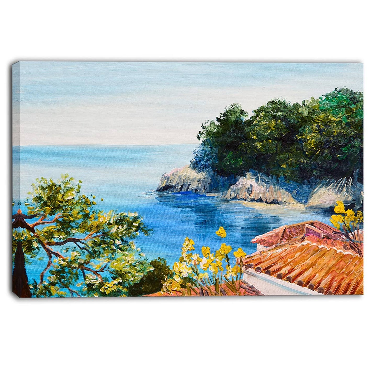 Designart - House Near The Sea - Landscape Canvas Artwork Print - 40 in. Wide x 20 in. High JSR3_U2ZXY82