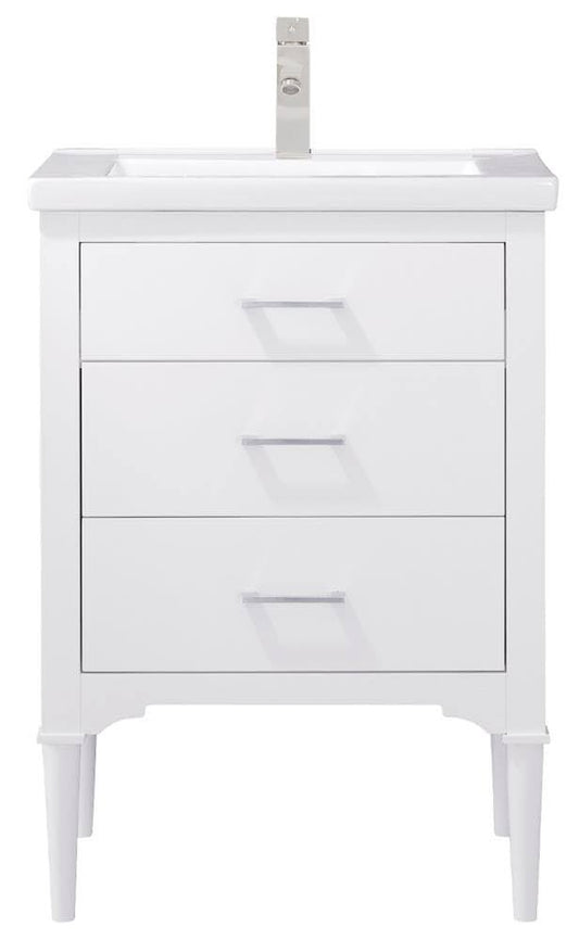 Design Element Mason 24-in White Single Sink Bathroom Vanity with White Porcelain Top | S01-24-WT HSY2_T4AVA40