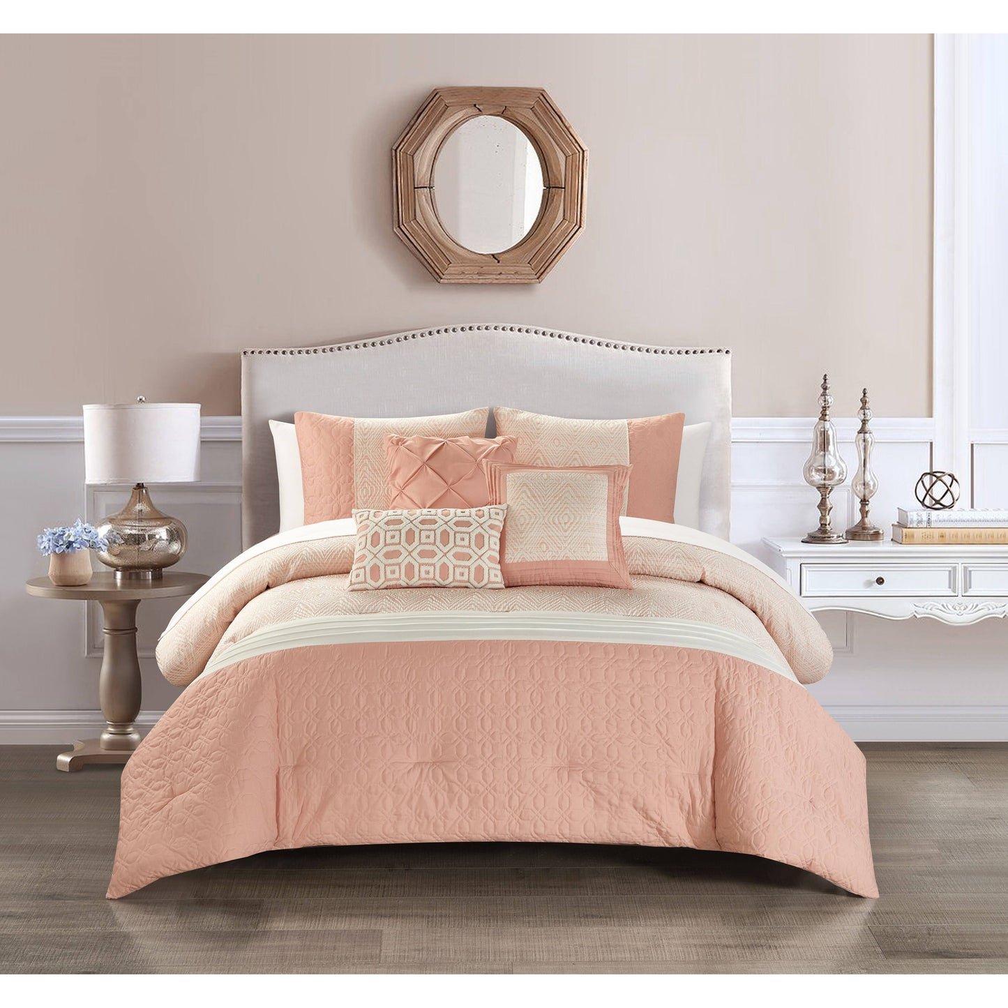 Chic Home Ima 6-Piece Jacquard Comforter Set, Queen, Blush DTO5_Q1QTB91