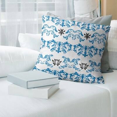 Detroit Football Baroque Square Pillow Cover East Urban Home Color: White/Blue/Black, Size: 20x22 x 20 CNU2_B8GYZ53