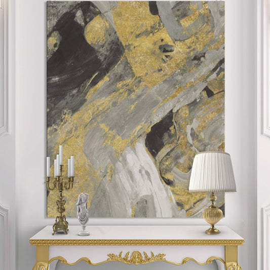 Designart &Marble Gold and Black& Canvas Art Print - Grey - 44 in. Wide x 34 in. High SWV2_V5RTL97