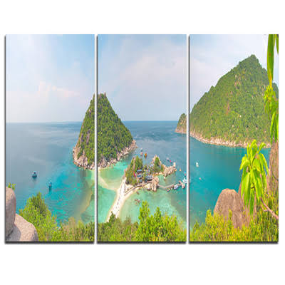 Designart Tropical Island Panorama - 3 Piece Graphic Art on Wrapped Canvas Set ZXY3_V8UFI58