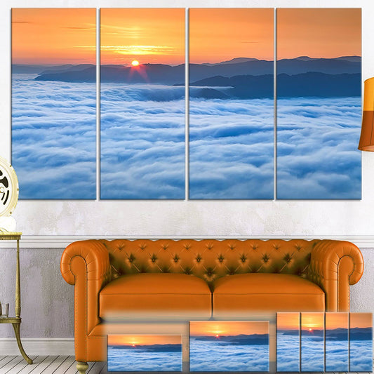 Design Art PT9600-40-20 Sunrise Over Misty Sea Waters Landscape Photo Canvas Print,Blue,40x20x22 RTA7_H6MMP29