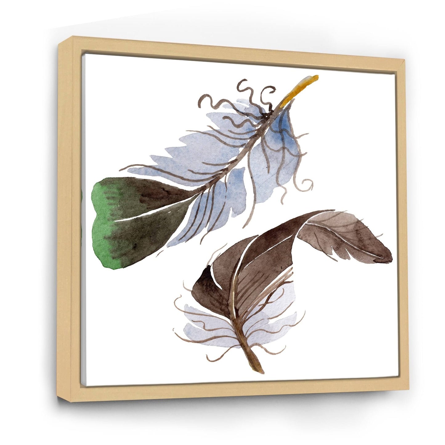 Designart &Green Bird Feather from Wing& Bohemian Eclectic Framed Canvas Wall Art Print - 30 in. Wide x 30 in. High - Mapl HBE6_A0XDW28