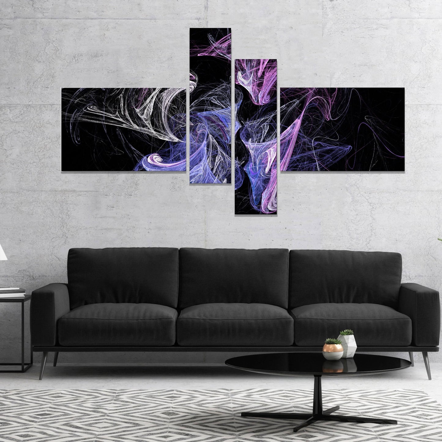 Designart Billowing Smoke Blue Purple Abstract Canvas Art Print - 60 in. Wide x 32 in. High - 4 Panels EUJ6_G1MJH00