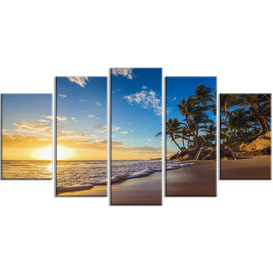 Design Art Paradise Tropical Island Beach Sunrise Seashore Canvas Art Print - 5 Panels - 61469250018 CPO3_N8QTM30