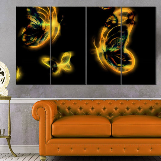 Design Art Yellow Fractal Butterflies on Black Graphic Art on Wrapped Canvas, Size: 30 inch x 40 inch EKY2_D9UNS94