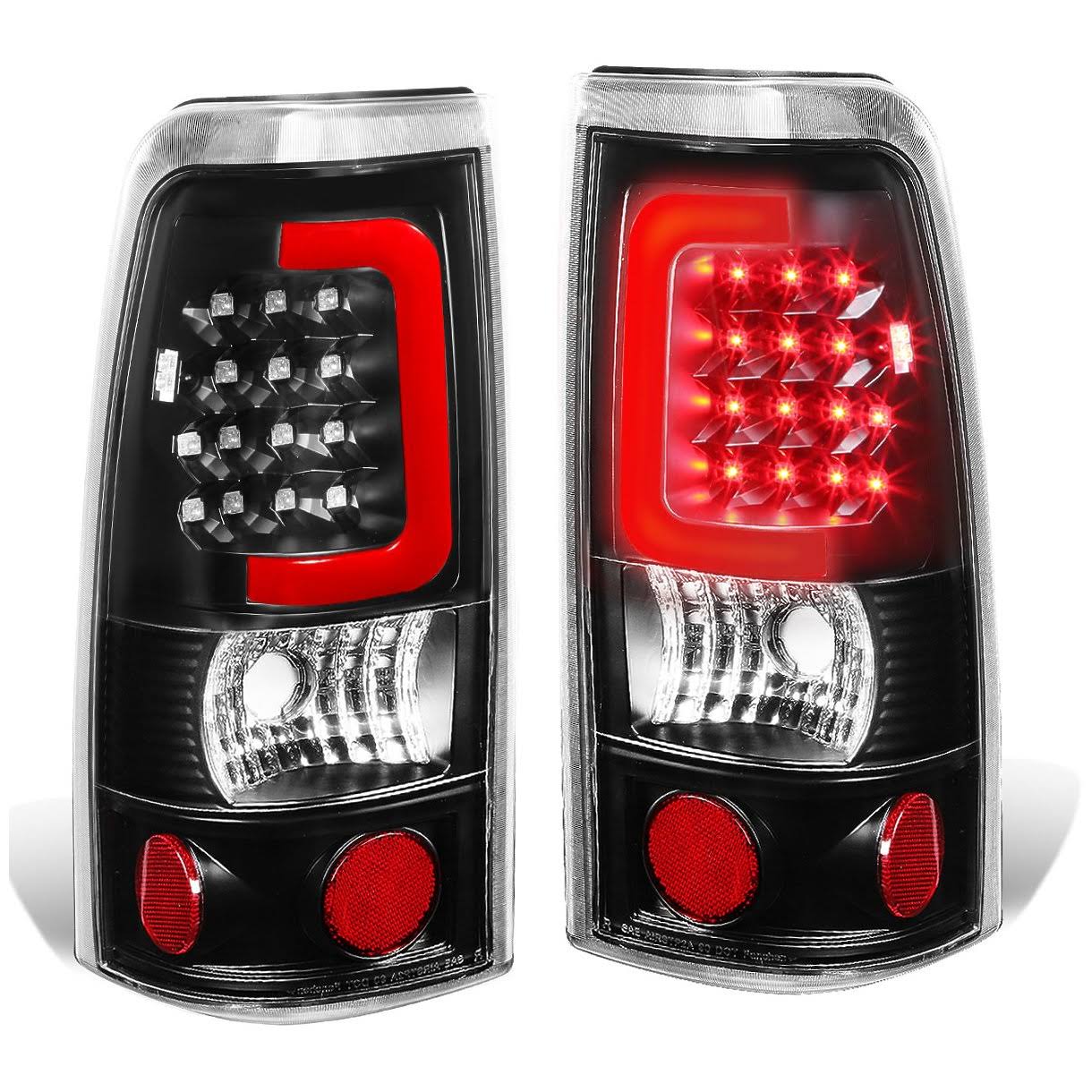 DNA Motoring for 1999 to 2003 Chevy Silverado / GMC Sierra Pair of 3D LED Tail Brake Lights (Black Housing Clear Lens) 00 01 02 AZO4_R6XPU97