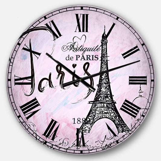 Designart Illustration with Paris Eiffel Tower Vintage Oversized Wall Clock - 23 in. Wide x 23 in. High SNP1_X2UIW38