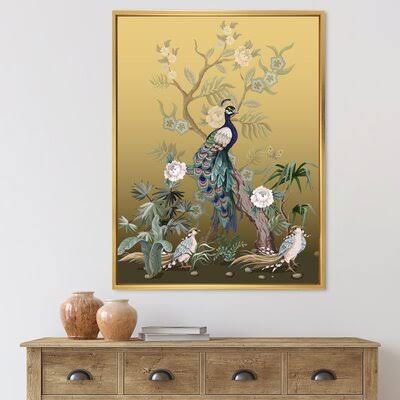 Chinoiserie with Birds and Peonies VI - Painting on Canvas East Urban Home Format: Gold Floater Frame, Size: 20x22 H x 12x22 W x CPP8_D5YZP84