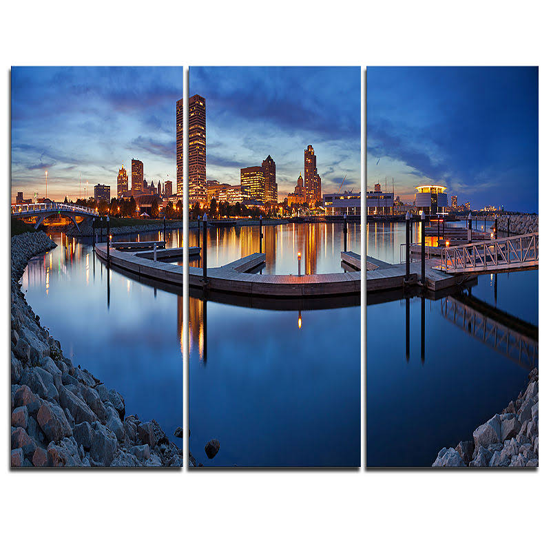 Designart Milwaukee Panoramic View - 3 Piece Graphic Art on Wrapped Canvas Set OEA0_S8HRW62