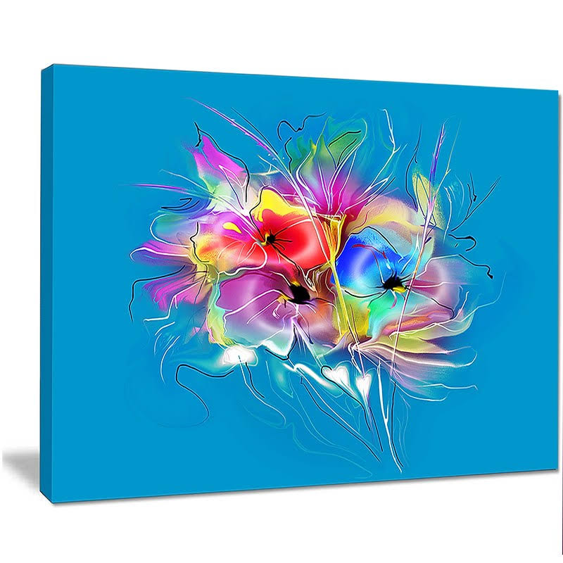 Designart &Summer Colorful Flowers on Blue& Graphic Art on Wrapped Canvas Size: 30x22 H x 40x22 W x 1x22 D RHI1_I1TYE38