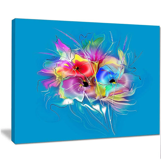 Designart &Summer Colorful Flowers on Blue& Graphic Art on Wrapped Canvas Size: 30x22 H x 40x22 W x 1x22 D RHI1_I1TYE38